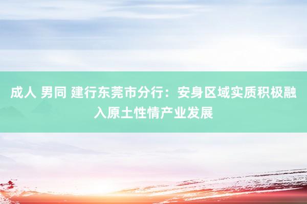 成人 男同 建行东莞市分行：安身区域实质积极融入原土性情产业发展