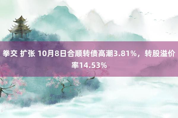 拳交 扩张 10月8日合顺转债高潮3.81%，转股溢价率14.53%