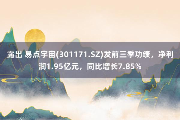 露出 易点宇宙(301171.SZ)发前三季功绩，净利润1.95亿元，同比增长7.85%