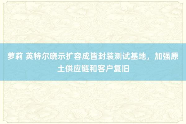 萝莉 英特尔晓示扩容成皆封装测试基地，加强原土供应链和客户复旧