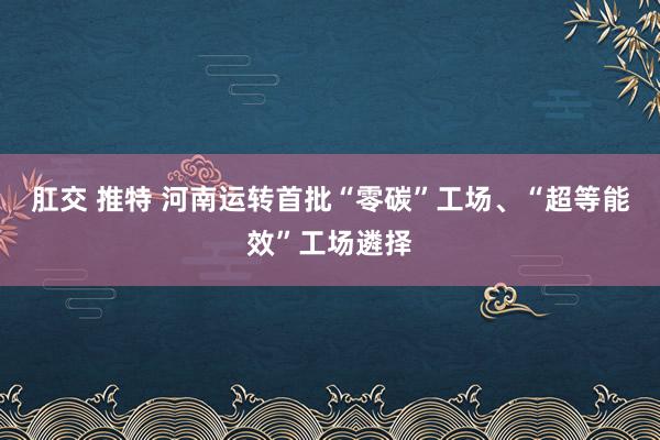 肛交 推特 河南运转首批“零碳”工场、“超等能效”工场遴择