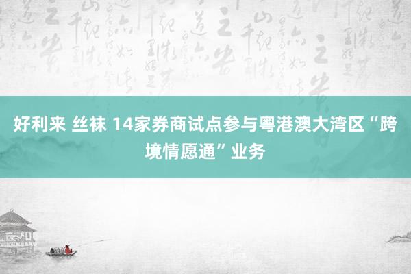 好利来 丝袜 14家券商试点参与粤港澳大湾区“跨境情愿通”业务