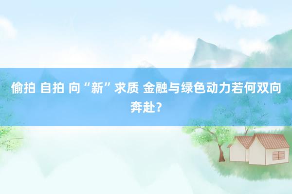 偷拍 自拍 向“新”求质 金融与绿色动力若何双向奔赴？