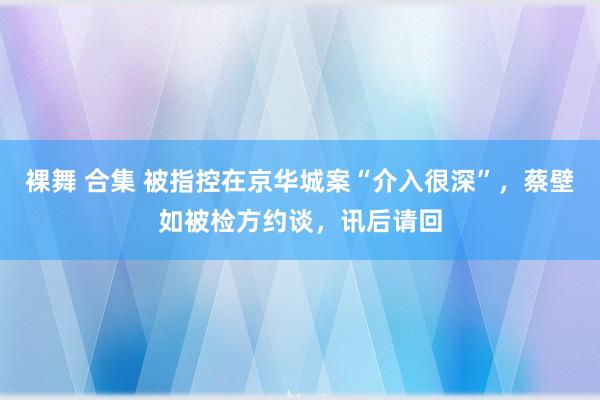 裸舞 合集 被指控在京华城案“介入很深”，蔡壁如被检方约谈，讯后请回