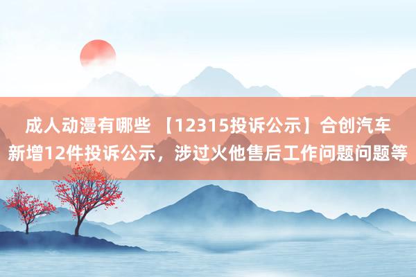 成人动漫有哪些 【12315投诉公示】合创汽车新增12件投诉公示，涉过火他售后工作问题问题等