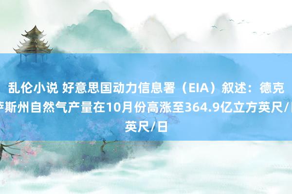 乱伦小说 好意思国动力信息署（EIA）叙述：德克萨斯州自然气产量在10月份高涨至364.9亿立方英尺/日